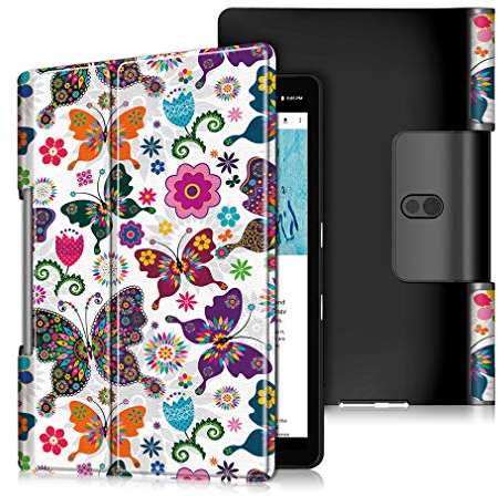 LMFULM® Hülle für Lenovo Yoga Smart Tab YT-X705F (10,1 Zoll) Tri-Fold PU Lederhülle Schlanke Leichte Smart Case mit Bunter Schmetterling Muster Ständer Flip Cover
