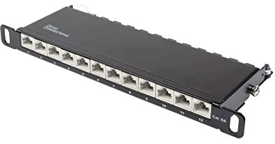 Good Connections Panneau de Brassage 10 - pour boîtiers muraux/armoires réseau 10 - Cat. 6A, 500 MHz - 10 GIGABIT - 12 Ports - 0,5 U - Blindé - Ouverture sans Outil - Noir Profond (RAL9005)