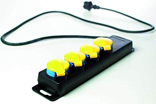 1 x 4-Fach Schuko Mehrfach Steckdosenleiste schwarz/gelb IP44 - H07RN-F 3x1,5 mm² (für den Außenbereich und den Einsatz auf Baustellen) (1, 4-Fach Steckdosenleiste GELB IP44)