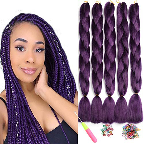 ShowJarlly Jumbo Treccia Capelli, Capelli Treccine Africane Extensions 5 Pezzi, 24 Pollice Sintetici Intrecciare I Capelli Estensioni Per Crochet Torsione Estensiones(viola)