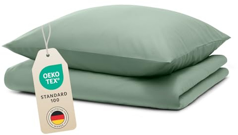 Blumtal Bettwäsche 155x220cm + 40x70cm Kopfkissenbezug - Oeko-TEX zert. Mikrofaser Bettwäsche Set - Mikrofaser Bettbezug bis 95 °C - Deckenbezug + Kissenbezug 2-teilig - Sommerbettwäsche Sommer Grün