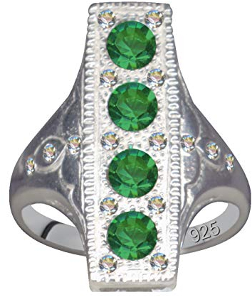 RING/Echt Silber 925 mit Zirkonia/Art Deco Design/Steinfarbe: klar weiss grün/modern cool trendy hip/Online Shop Schmuck kaufen / 59085