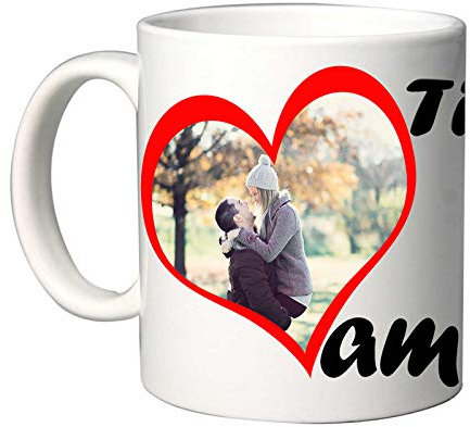 Mr. Gadgets Tazza in Ceramica Personalizzabile con Foto All'interno Dei Cuori Scritta Ti Amo (2 foto)
