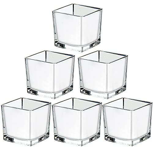 Briful - Vase en Verre - Cube en Verre Argenté - Bougeoir - 6 Pièces - 8 x 8 x 8 cm - Parfait pour Mariage et Remise des Diplômes