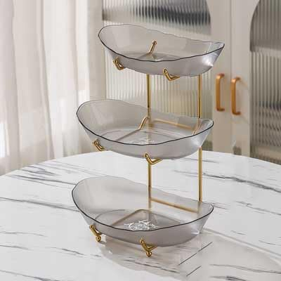 TONGQU Fruteros de Cocina Modernos, 2 Pisos Cesta de Frutas y Vegetales de Cristal, Frutero Multifuncional de Cristal - Decoración hogar,3 Tier