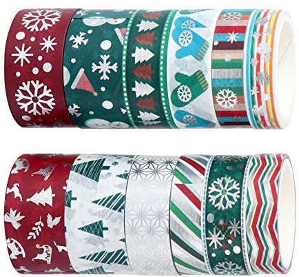 Milisten 12 Rollen Weihnachten Washi Tape Set Weihnachten Urlaub Washi Band Winter Washi Masking Tape DIY Papier Band für DIY Handwerk Weihnachten Dekorationen Partei Liefert