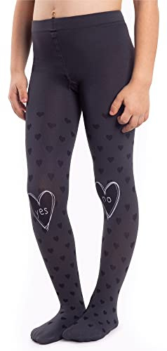 NOQ Collants opaques pour fille Motif cœurs oui/non 120 deniers Pour danse, gymnastique, école maternelle
