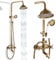 MOSSON Antique Brass Shower System Bathroom Shower Faucet Set with 8 Inch Shower Head Handheld Spray and 360 ° Rotation Tub Spout 2 Cross Handles Outdoor Shower Fixtures