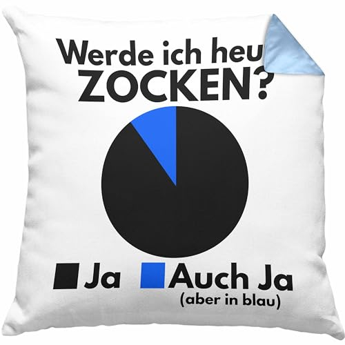 Trendation Lustige Zocker Gamer Kissen mit Füllung 40x40 Geschenk Werde Ich Heute Zocken (Blau)