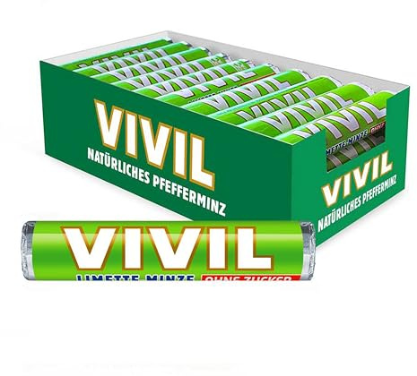 VIVIL Rollen Limette-Minze, zuckerfreie Bonbons, 30 Rollen | Fruchtig-erfrischende Pastillen für frischen Atem, Familienpackung für Zuhause und Büro