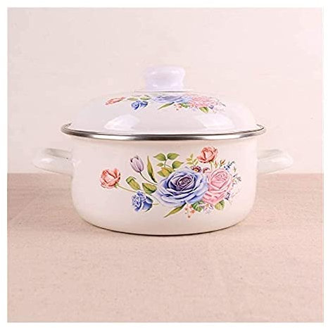 Milchtopf-Pfanne, Porzellan-Emaille-Verdickung im europäischen Stil, Doppelohren, Suppe, Lebensmittel, Schmortopf, Suppentopf, Stielkasserolle, Nudel-Milchbrei (24 cm mit Emaille-Deckel)