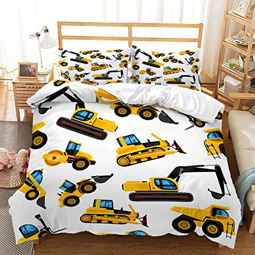 CVHOUSE Traktor-Bettwäsche-Set für Queen-Size-Bett, Bagger, LKW, Traktor, für Jungen, Kinder, Teenager, Traktor-Bettwäsche-Set, weich, 1 Bettbezug, 2 Kissenbezüge, 3-teilig, Jungenzimmer-Dekoration