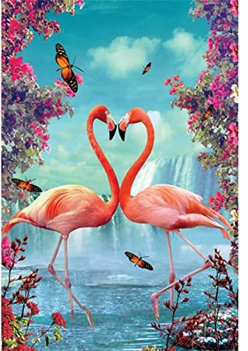 Diamond Painting Set Full Flamingo Wasserfall Blume DIY Diamant Malerei Bilder,5D Diamant Gemälde Strass Stickerei Kreuzstich Set,Diamant malerei Kits Malen Nach Zahlen für Home Wall Decor 30x40cm