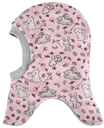 Schlupfmütze Wintermütze für Mädchen Süße Hasen mit Baumwollfleece Futter handmade in Deutschland (KU 40-43 cm)