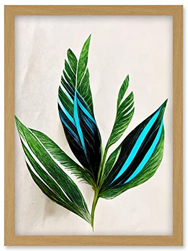 Wee Blue Coo Tropical Plant Feathery Leaves Green Turquoise Simple Botanical Illustration Artwork Framed Wall Art Print A4