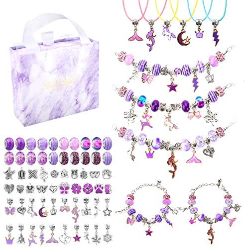 CICIGETI Charm Bracelet Making Kit for Girls, Jewellery Making Kit for 5 6 7 8 9 10 11 12 Year Old Girls, Girls Toys for Arts Crafts for Kids, Presents for Teenage Girls, Purple