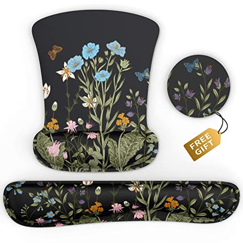 Tastatur Handgelenkauflage Unterstützung Ergonomisches Mauspad Schreibtisch Memory Foam Tastatur Set Mousepad mit Handgelenkauflage für Computer Tastatur Schwarz Blume