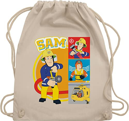 Turnbeutel Rucksack - Feuerwehrmann Tasche - Sam - Unisize - Naturweiß - feuerwehr mann beutel der feuermann juterucksack feuwehrmann beuteltasche stoff rucksackbeutel trainingsbeutel sportbeutel
