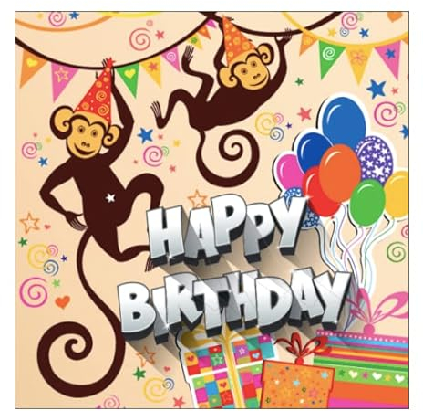 1 Premium Geburtstagskarte für Kinder 14,8x14,8cm - lustige Klappkarte mit Umschlag - happy birthday Karte mit Affenmotiv Grußkarte Kindergeburtstagskarte zum gratulieren