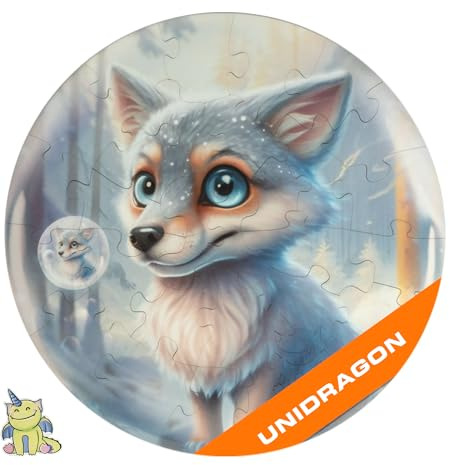 UNIDRAGON Original Holzpuzzles für — Bubblezz Wolf, 30 Teile, 9.8 х 9.8 Zoll (25 х 25 cm), Geschenk Mädchen und Jungen, Spielzeug aus Holz