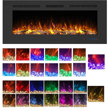 Mystflame Galaxy 60 Pro - Chimenea Eléctrica de Pared con Wi-Fi, Comandos de Voz de Alexa y Google Home, 13 Colores de Llama y Luz Inferior, Troncos y Cristales, Termostato 750/1500W, Pantalla Táctil