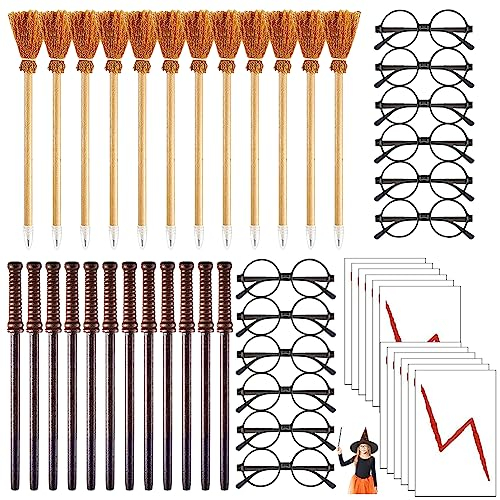 LOMUG Zauberer Partyzubehör Set, 48Pcs Zauberstäbe Bleistift Set, Wizard Party Supplies,Party Mitgebsel,Kindergeburtstag Deko Zauberer Blitz Tattoos Magischem Thema Kostüm Party Karneval Fasching