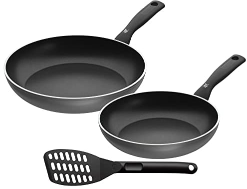 WMF PermaDur Inspire - Juego de sartenes antiadherentes con espátula 24 y 28 cm, Sartén de Aluminio con Revestimiento Antiadherente para Todo Tipo de Cocinas Incluido Inducción, sin PFOA, Color Negro