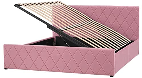 Lit Double avec Coffre de Rangement 160 x 200 cm en Velours Rose Rochefort