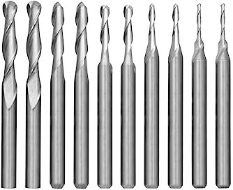 10PCS End Mills CNC Router Bits, 1/8 inch Shank CNC Cutter Milling Carving Bit Set, 2 Flute Ball Nose End Mill, Tungsten Carbide CNC Bits 1/1.5/2/2.5/3.175mm