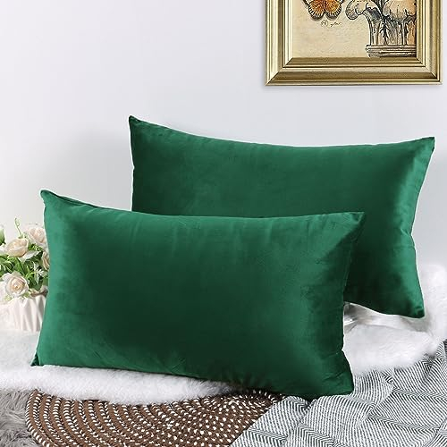 CALIYO Kissenbezug 40x60, Samt Uni Kissenhülle, Kissenbezüge für Zierkissen Dekokissen Sofakissen Couchkissen viele Farben (40x60 cm, Flaschengrun).