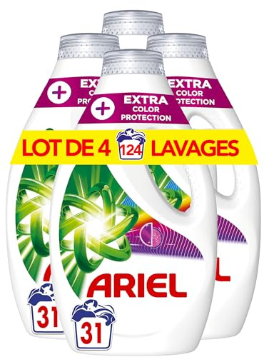 Ariel Lessive Liquide, 124 Lavages (4x31 lavages, Nettoyage impeccable et protection de la couleur, Technologie de rajeunissement des fibres