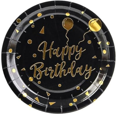EVYIENEN 50PCS Happy Birthday Party Paper Plates,9inch Disposable White and Gold Plates Set,Party Tableware Party Supplies for Birthday Decorations