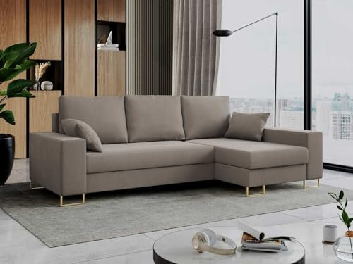 MKS MEBLE Ecksofa - L-Form Sofa mit Schlaffunktion - Wohnlandschaft L Form, Ecksofa mit Schlaffunktion und Bettkasten, Schlafsofa mit Bettkasten, Couch mit Schlaffunktion - Hellbraun Dorian