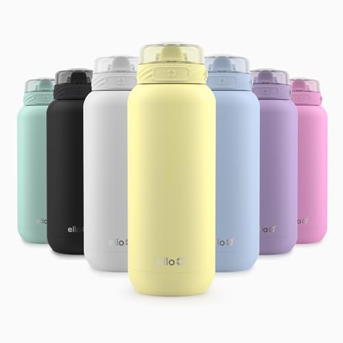 Ello Cooper 32z Stainless Steel Water Bottle with Straw and Carry Handle, Double Walled and Vacuum Insulated Metal, Leak Proof Locking Lid with Soft Silicone Spout, Reusable, BPA Free, Lemonade