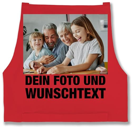 Schürze - Erwachsene - Mit Foto I Eigenem Bild I Text I Name I Wunschtext - 85x69 - Rot - fotoschürze personalisierte kochschürze selbst drucken photo backschürze grillschürze für männer