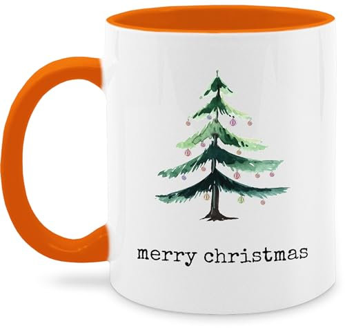Tasse Tassen 325ml - Weihnachten Weihnachtstasse - Merry Christmas Aquarell Baum Wunschtext - 325 ml - Orange - weihnachtstassen personalisierte weihnachtsmotiven tannenbaum groß name