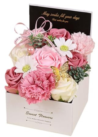 LOVIVER Seifenblume, Blumenseife in Geschenkbox, Nelkenblüten-Badeseife, künstlich, für Hochzeit, Lehrertag, Abschlussfeier, Mädchen, ROSA