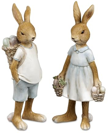formano 2er Set Hase und Häsin mit Osterkorb | Osterhase Hasenpaar Osterdeko | 17 cm