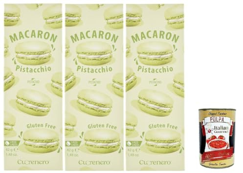 Italian Gourmet macaron pistacchio Pistaziencreme glutenfrei dolce 3 x 42g | Ripieno morbido al gusto frutta secca, koschere kleine Patisserie für, Gesamtnettogewicht 126 g + Kostenlos Polpa 400g
