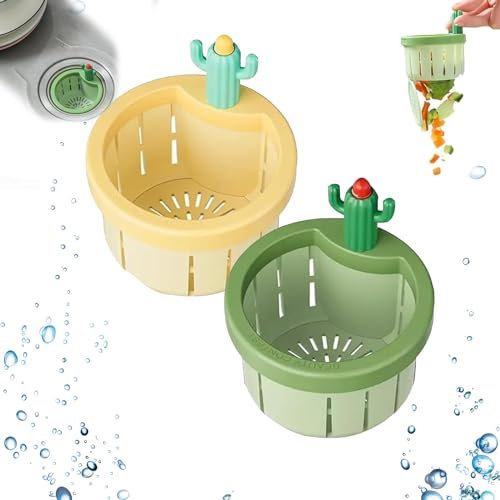 Lyoveu Cactus Kitchen Sink Drain Strainer,Sink Drain Strainer,colador De Fregadero De Cactus,Kitchen Sink Drain Basket,2 Piezas De Cesta De Drenaje para Fregadero,Cactus Design Sink Strainer