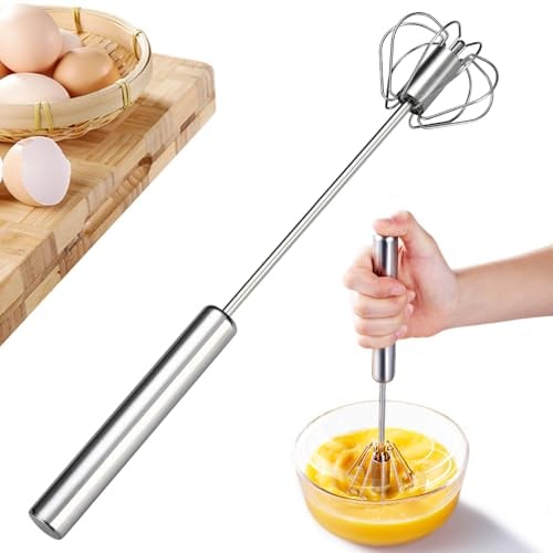 Frusta per Uova in Acciaio Inossidabile, ZoneYan Frullatore per Uova Semi-Automatico, Frusta per Uova, Frusta a Mano Multifunzione per Cucinare, Sbattere, Sbattere, Mescolare (10 Pollici)