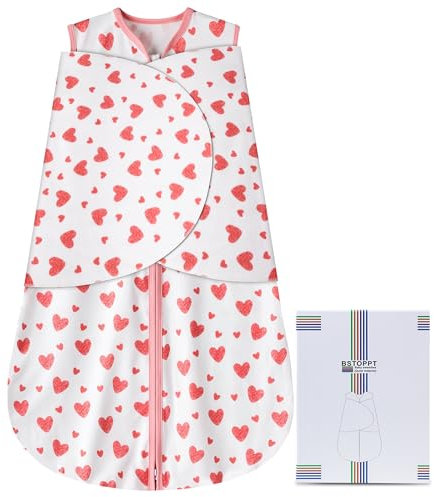 BSTOPPT Baby-Pucksack für Neugeborene, 3-6 Monate, 3-fach verstellbar, tragbare Decke, 100 % Viskose-Baumwolle, Wickelschlafsack, TOG 0,5 (Liebe, 3–6 Monate)