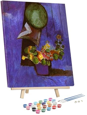 Paint by Numbers Kit for Adults - Flowers and Ceramic Plate Painting by Henri Émile Benoît Matisse Framed and Easel,Adults Paint by Number Kits for Beginners On Canvas,