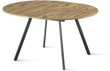 B&D home runder Esstisch Till, ausziehbar Butterfly Klappeinlage 120-150cm für 4-6 Personen Küchentisch Holztisch Esszimmertisch Metallgestell schwarz, Industrial modern Design, Eiche 11210-FS-EIDA