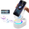 AKLLCCR Altavoz Bluetooth inalámbrico de inducción 5 en 1, soporte para teléfono recargable de emergencia (3000 mAh) con luz ambiental colorida plegable de 300° para tablet, iPhone, Android, regalos