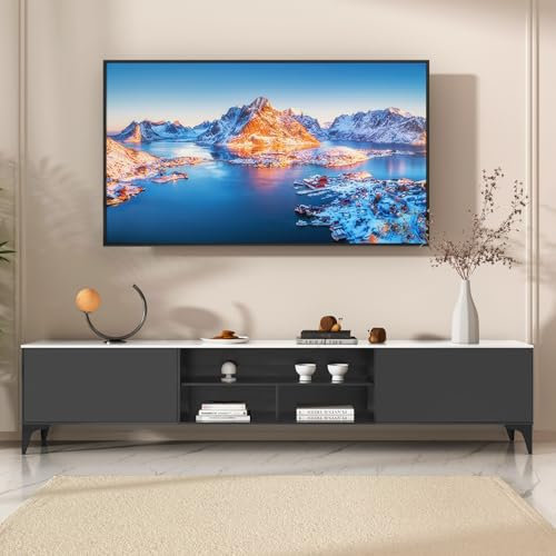 TV Stand, Modern TV Stand with Storage for 60-75 Inch TV, Entertainment Center with 2 Drawers and Open Shelves, TV Console for Living Room, Bedroom, Media Unit with Metal Legs, 175lbs Capacity White