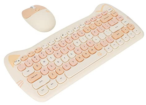 Ensemble Clavier et Souris sans Fil en Forme de Chat Mignon, Technologie Faible Consommation pour Les Jeux, Ordinateurs de Bureau, Tablettes de Conférence (Couleur du thé au Lait)