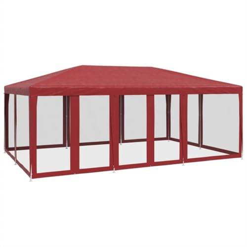 vidaXL Carpa para Fiestas con 10 Paredes de Malla HDPE Rojo 6x4 m, Tienda de Jardín, Cenador de Camping, Toldo