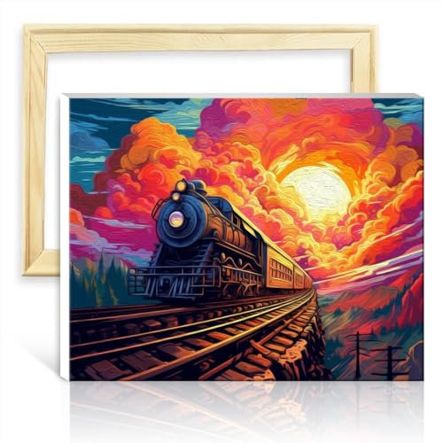 TANGFEIY Malsets auf Leinwand, Eisenbahn-Shuttle, Malen-nach-Zahlen-Sets für Kinder und Erwachsene – mit Pinseln und Acrylfarbe auf Leinwand, Zahlenmalerei-Kunst mit Rahmen (40 x 50 cm)