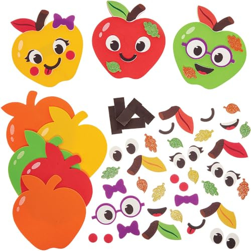 Baker Ross FN306 Apple Mix and Match Magnet Kits - Pack of 8, Autumn Arts and Crafts for Kids, Autumn Decorations